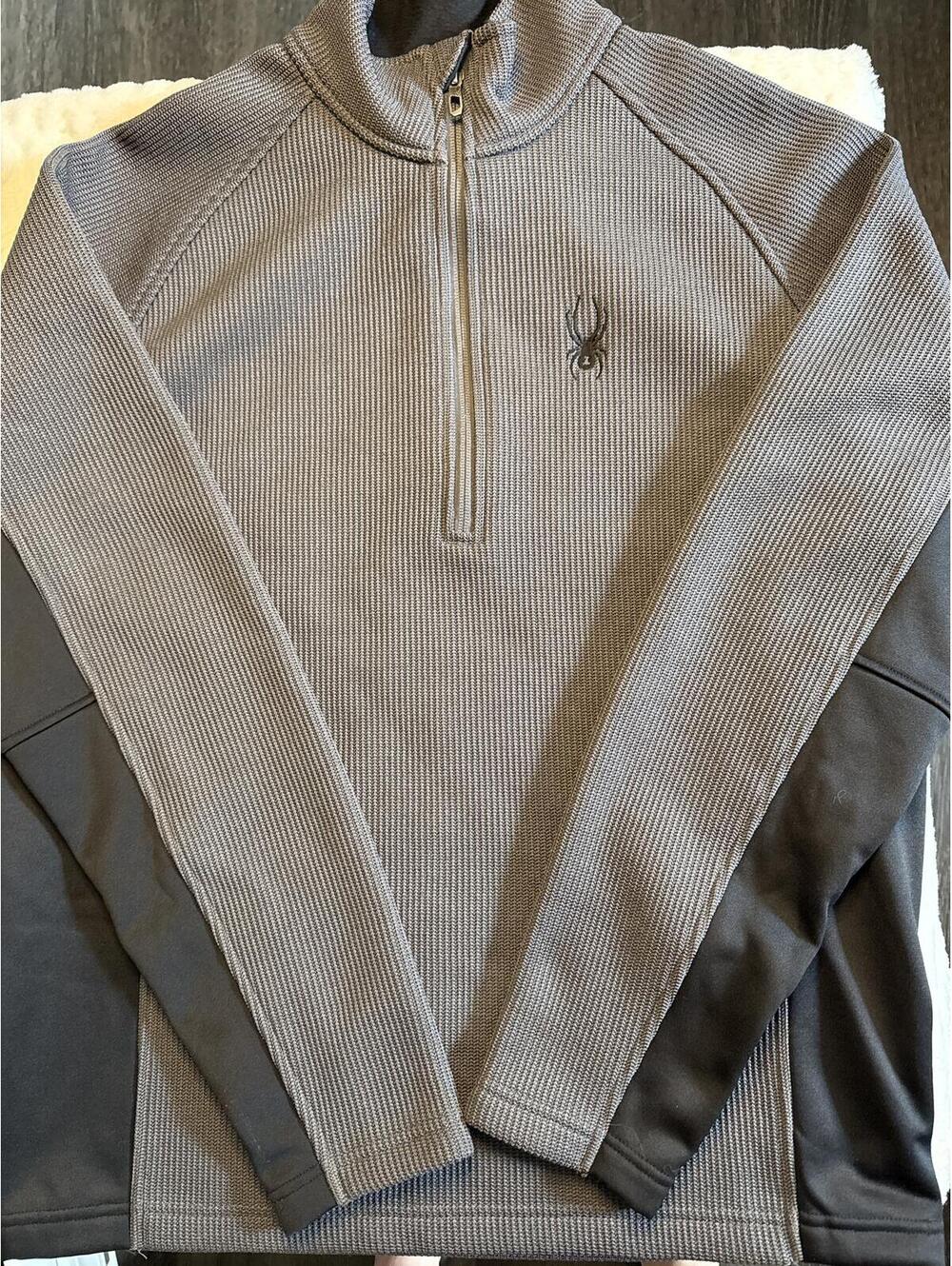 Spyder Men's Half Zip Ribbed Performance Pullover Sweater Gray Black Size M